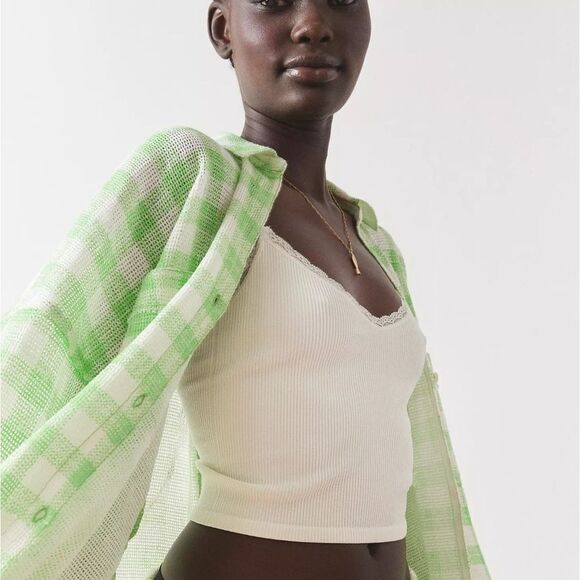 Out from under Cotton Mesh  check resort beach cover up shirt size M - Picture 6 of 7